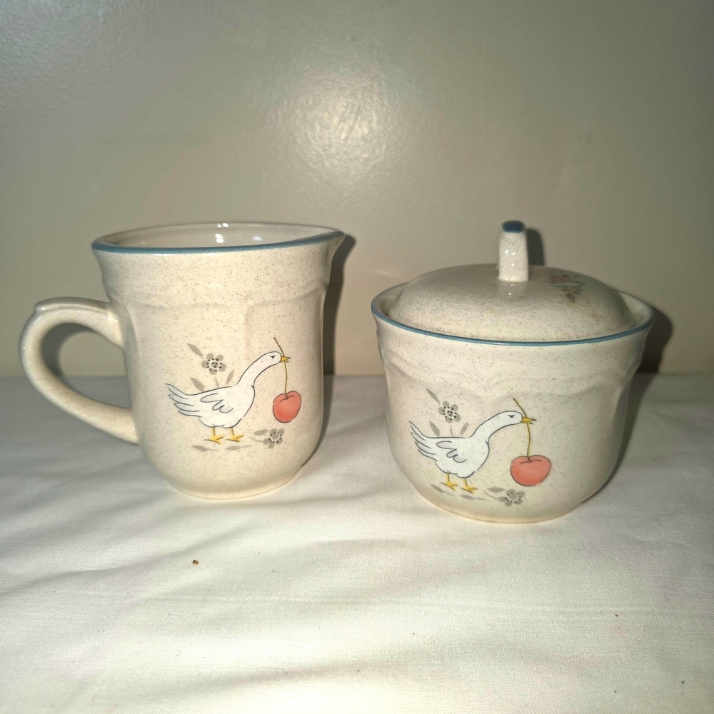 Vintage International China Marmalade Goose Creamer and Sugar Bowl Set